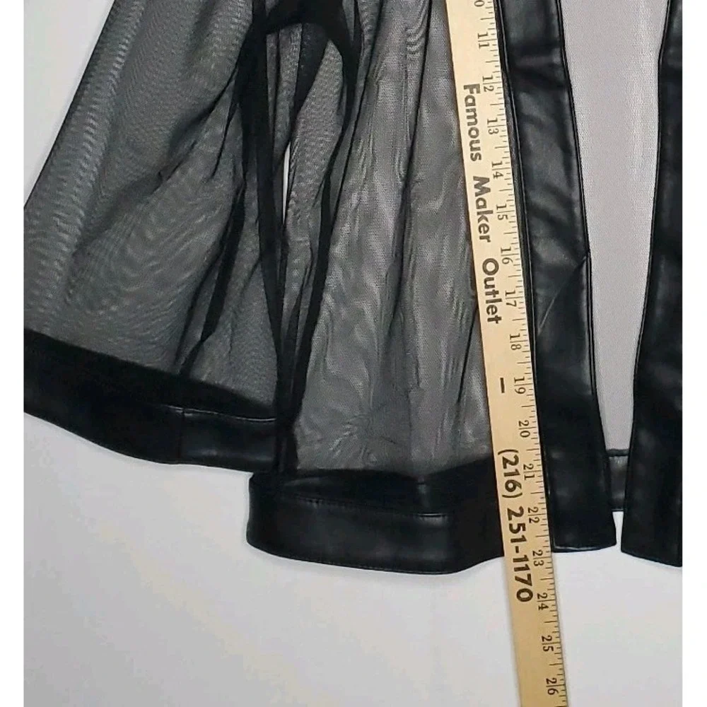 Colleen Lopez Sheer Mesh Faux‎ Leather Cardigan Small Black Edgy Artsy Witchy